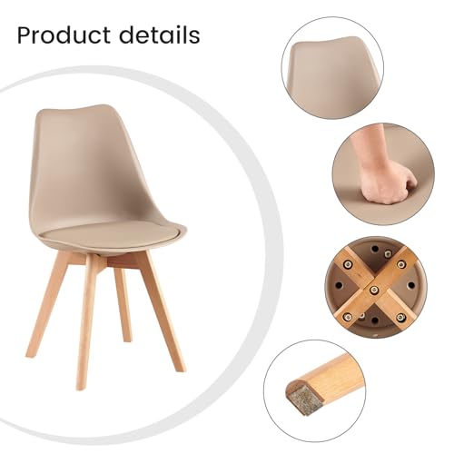 Miniatura 6 de Eggree Pack 4 Sillas De Comedor Sillas Cocina Nordica Con Asiento Tapizado De Cuero Pu Y Patas De Haya, Caqui Claro