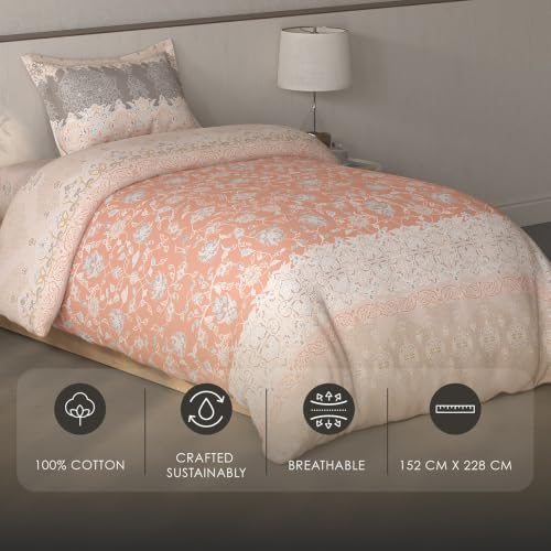 Image of Spaces Fiora Ornate Single Bedsheet with 1 Pillow Covers | 100% Cotton Bed Sheet | Percale Bedding Set | Super Soft & Breathable Bedsheet | Light Blush | 152 x 228 Cm