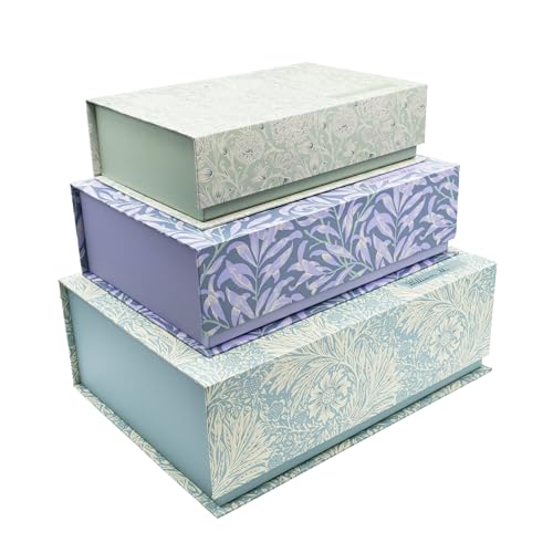 William Morris Set of 3 Nesting Storage Boxes | Marigold Willow Bough & Tulip Designs | Premium Decorative Keepsake Boxes with Magnetic Closures | Elegant Home Storage Solution
