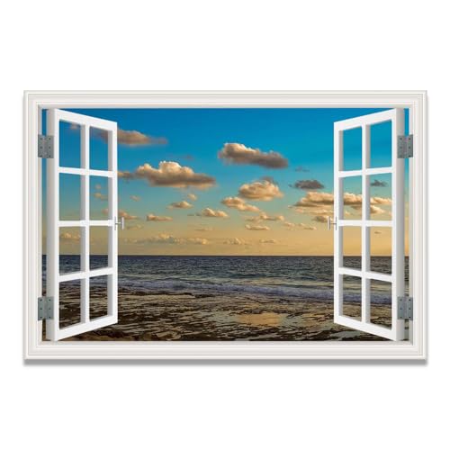 Tableau toile vue mer 60x90cm, décoration murale moderne trompe-l'œil