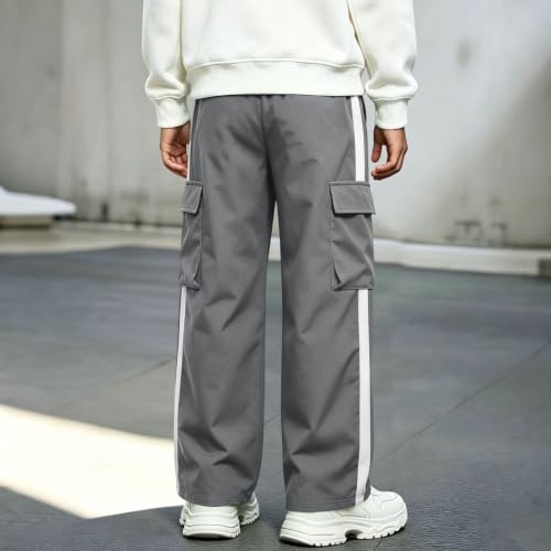 Boys Cargo Pants Baggy Wide Leg Elastic Waist Drawstring Chino Husky Pants - image 7