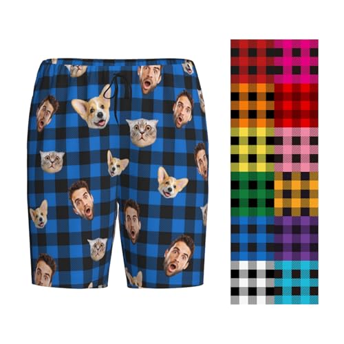 Personalized Pajamas Pants Plaid Custom PJ Pant Funny Design with Face Chirstmas Short Pajama