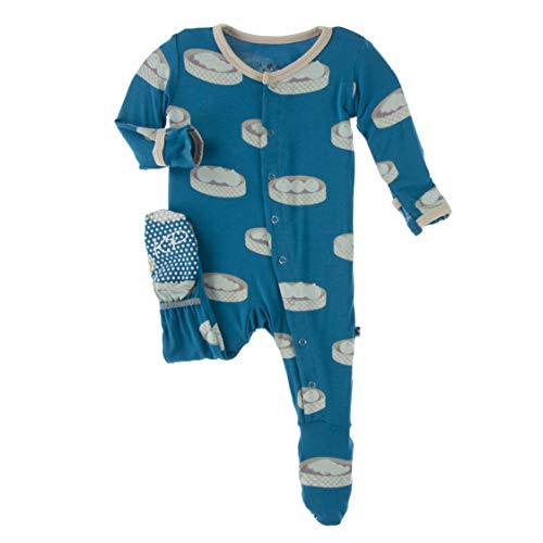 KicKee Pants Print Footie with Snaps, Jammies, Stylish One-Piece Pajamas, Boy or Girl Baby Clothes, Comfortable Sleepwear for Babies (Seaport Dim Sum - 3-6 Months)