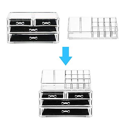 Unique Home New Design Bottom Layer Increase Fits Most Conceal Acrylic Makeup Organizer and Cosmetic Make Up Organizer Countertop Storage Box Brush Holder Clear Jewelry Organizer Bathroom Vanity Tray