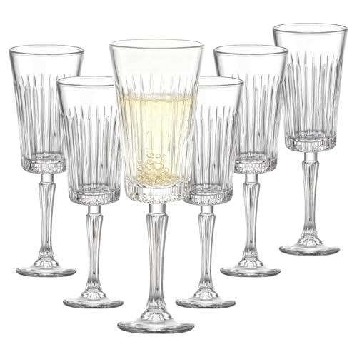 MYKAGS Set of 6 Long Stem Champagne Flutes, 180ml Crystal Cocktail Glasses for Martinis Cocktails Layered Liqueurs and Mixed Drinks