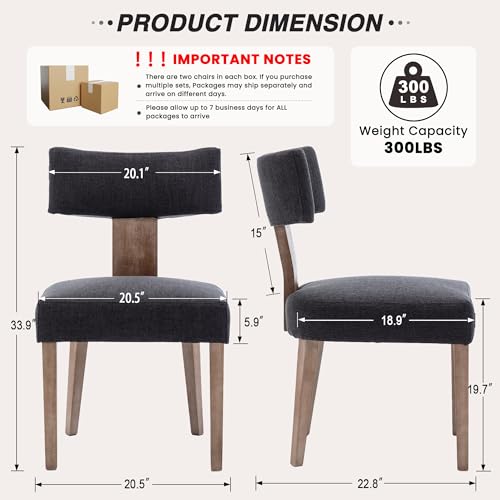 Image of HNY Mid Century Modern Dining Chairs Set of 6, Farmhouse Linen Upholstered Accent Chairs Curved Backrest Kitchen Chairs, with Hardwood Frame, Charcoal