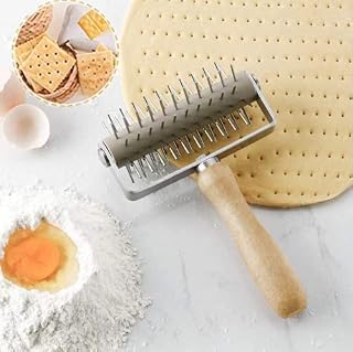 Stainless Steel Pizza Dough Docker Roller,Pizza Dough Roller Docker with Wood Handle, Pizza Bread Pin Puncher Pizza Wheel for Pizza Cookie Cake Pie Pastry Bread