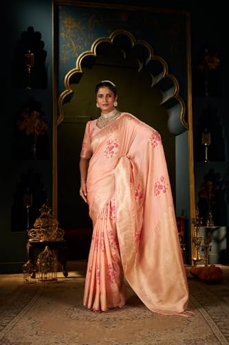 Image of SWORNOF Women's Banarasi silk Saree With Unstitched Blouse Piece