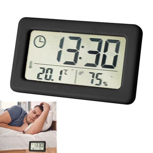 Bisienya Digital Desk Clock with Day, Date, Temperature, Alarm - Battery Operated for Travel, Home Use, Black