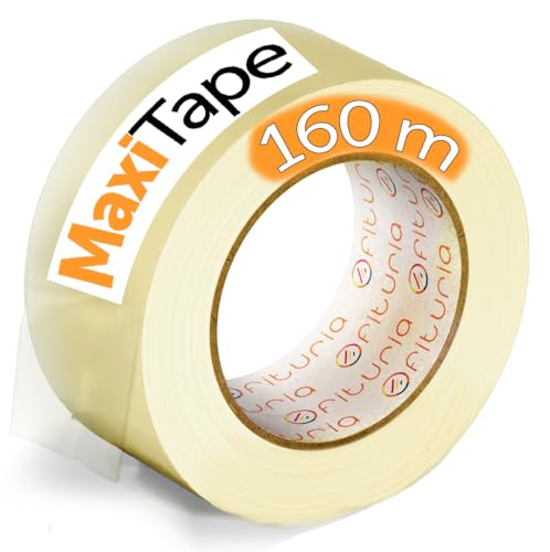 OFITURIA Cinta Adhesiva de Embalar Transparente para Embalaje de Cajas de Cartón de Envíos y Mudanzas. Precinto para Empaquetados Seguros y Resistentes (48mmx160m, Transparente, 1 Rollo)