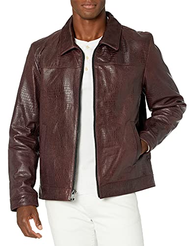 Image of DKNY Men's Real Leather Croc Embossed Jacket