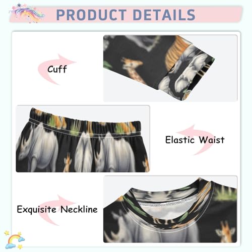 Pajama Sets Long Sleeve African Animals on Black Soft Comfy Sleepwear 2 Piece PJS 3-8T4