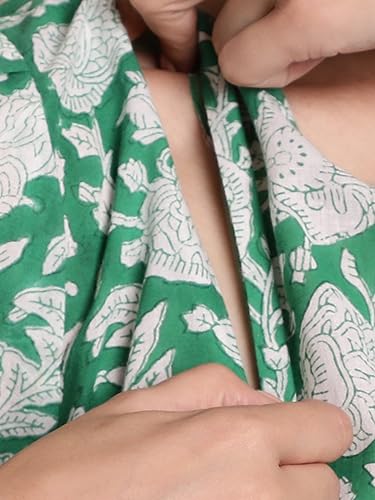 Image of Secret Wish Light Green Floral Block Print Cotton Maternity Dress /Feeding /Nursing /Zipper /Belt.