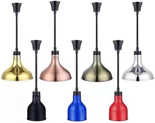 Adjustable 250W Retractable Hanging Food Heat Lamp - Commercial Food Warmer for Buffets, Kitchens, Fried Foods & Pizza - Available in Silver, Black & Red