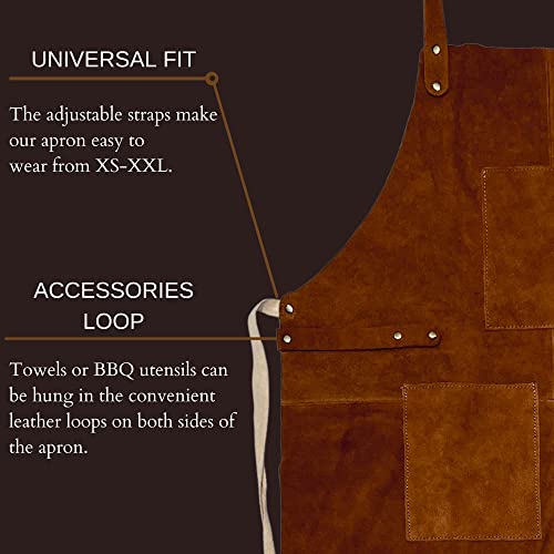 Leather Grill Work Apron with Tool Pockets