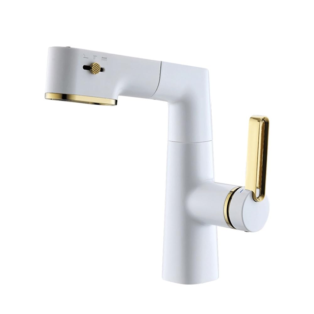 Grifo de lavabo de baño extraíble y giratorio 360° con ajuste preciso de temperatura en bronce