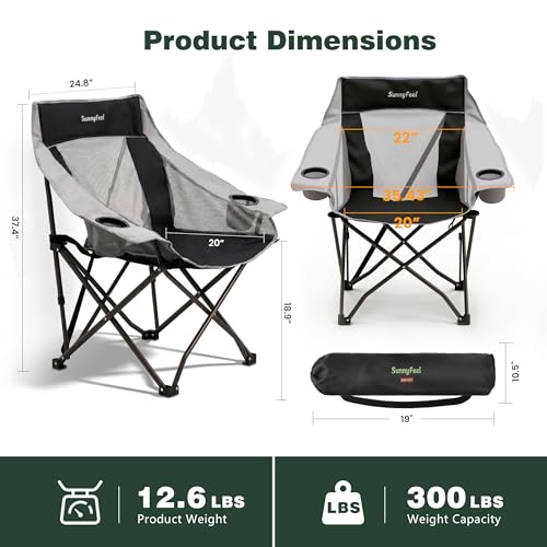 SUNNYFEEL Silla Plegable Oversized para Camping, para Adultos, Resistente, con Bolsa de Transporte, Bolsillos Laterales y Porta Vasos, Soporta 300 libras, Negra miniatura 3