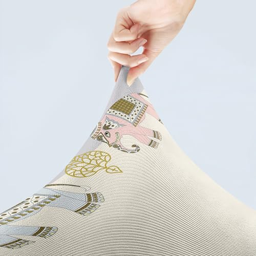 Image of Styleys Dining Chair Covers with Rectangular Table Cover | Waterproof Dining Table Cloth for Kitchen & Dining Room - 1 Table Cover + 4 Chair Cover, Beige-Grey Elephant Print, XKFSZB-8A