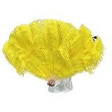ESTDKMNOS Ventaglio pieghevole vintage con piume, Ventaglio da ballo tenuto in mano con piume di struzzo Multicolore 60-75 cm 100-130 cm 1/2 Pz(Yellow)