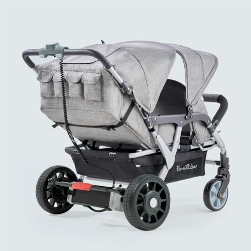 Familidoo Quad Stroller with Electric Assist Motor, Baby Stroller with All Reclining Seats - 4 Seat Stroller with 5-Point Harness for Safe and Secure Travel - for 6 Months to Toddler (Gray)