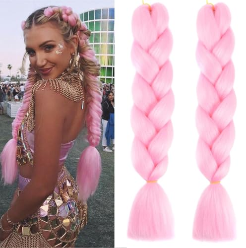 (2 Pack) 24"Ombre Jumbo Braiding Hair Extensions, MH MOIHSING High Temperature Synthetic Fiber Hair Extensions Hair Twist Braiding Pre-stretched Extensions for Women (Hot Pink)