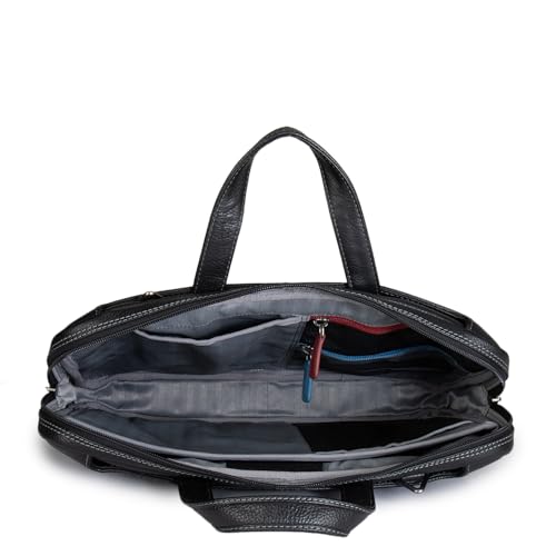 Image of Da Milano Leather Black Laptop Bag for Men & Women | Laptop Messenger Bag | Ideal for Office Purpose (6196M)
