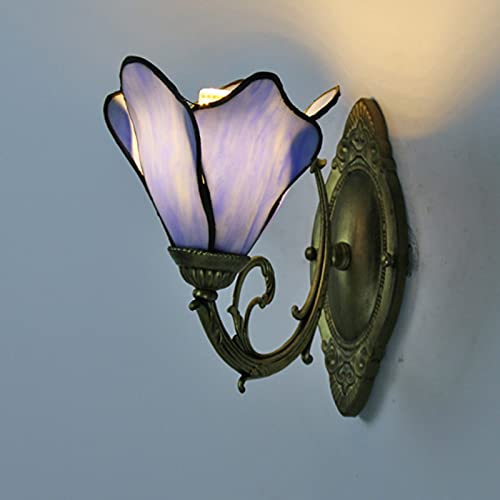 WCXTY Lámpara de Pared Tiffany,Clásico Pantalla de Vidrio Flor Lámparas Tiffany,Estilo Rústico Arte Decorativo Lámpara de Pared Vintage,para Dormitorios,Salas de Estar,Escaleras (Color : Blue) Cover