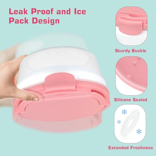 Image of Salad Container for Lunch, Bento Lunch Box 58-oz with 4 Compartments Tray and Ice Pack, Leak-Proof Salad Bowl with Lid for Adults, BPA-Free Lunch Box for Meal Prep & Food Storage (Pink)