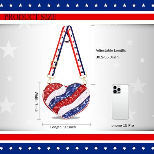 Image of 4th of July Purse for Women Sequin Beaded USA Star Purse American Flag Crossbody Shoulder Bag 4th of July Outfits