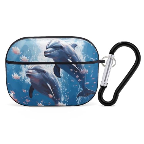 Airpod Pro ��2����/��1���� Dolphins in Love�P�[�X�J�o�[ �ϏՌ��ی�P�[�X �L�[�`�F�[�������O�t�� ���h�~ �n�[�h PC �t���h���b�v�w�b�h�z���P�[�X �j�����p �u���b�N