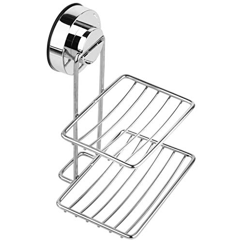 ULTECHNOVO Double Layer Soap Dish Holder with Strong Suction Cup Wall-Mounted Rustproof Soap Basket for Bathroom Shower and Kitchen Easy No-Drill Installation