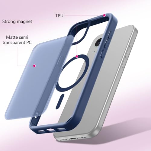 Image of for iPhone 15 Case | Frosted Translucent Hard Back Cover | Slim Translucent Matte Shockproof | Compatible with Mag-Safe (Blue)