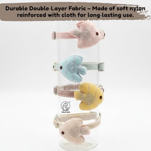 Image of PAWPRO HANDMADE Cat Collars with Breakaway Buckle - Set of 4, Adjustable 8-13 Inches, 1 /2 Inch Width, Soft Double‑Layer Nylon with Cute Fish Charm, Stylish & Comfortable (Multicolor)