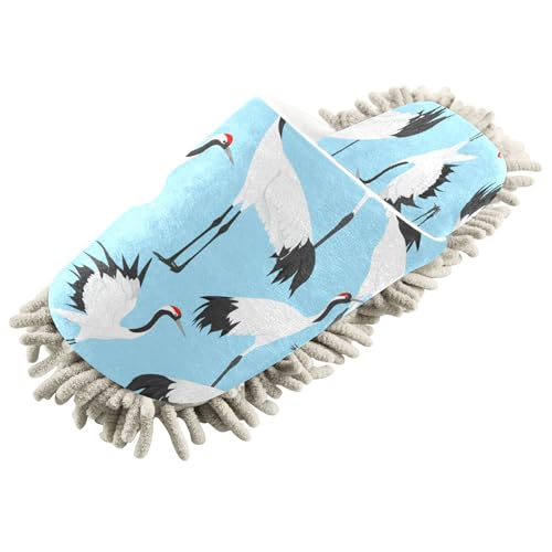 Kigai Elegant Cranes Mop Slippers for Floor Cleaning, Slippers for Women Men, Microfiber Floor Cleaning, L