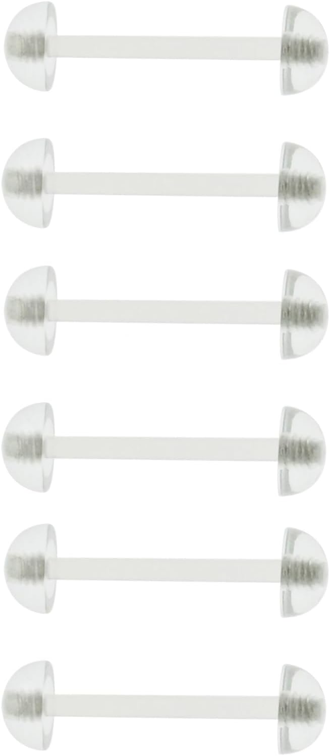 14G Clear Flat Top Tongue Rings Half Ball Tongue Barbell 6pcs