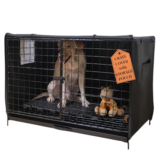 Dog Crate Cover 42 Inch - Large, Durable, Light-Reducing & Waterproof Crate Cover with Storage Pouch, Mesh Window & Protection Clips - Opens on All Sides with Zippers for Cages