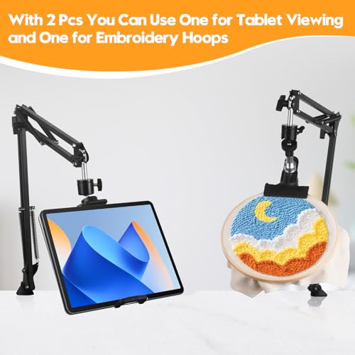 Image of 2Pcs Black Adjustable Embroidery Hoops Stand for Hand Work,3-in-1 Hoop /Tablet /Phone Holder Desk Stand,Cross Stitch Frame with 360 Rotation,Needlework Frame Holder