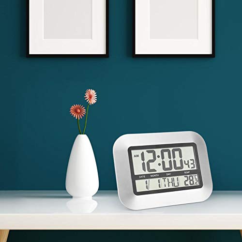 Jadpes Relógio de parede, relógio digital multifuncional, moderno, termômetro eletrônico com visor d