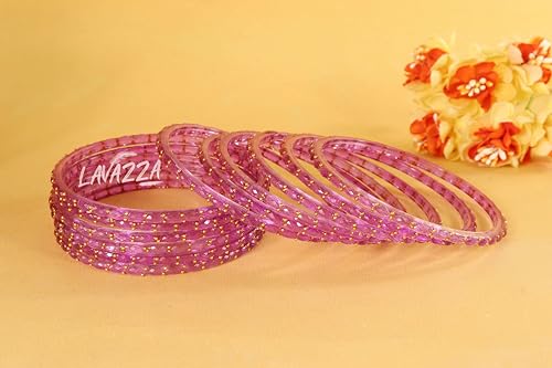 Image of LAVAZZA Raindrop Glass Bangles Set For Women & Girls with Zircon Diamond Stone & Beads | Trendy Transparent Crystal Glass Bangles | Fancy Kanch ki Chudi Set | Bangles for Wedding, Party- Set of 12