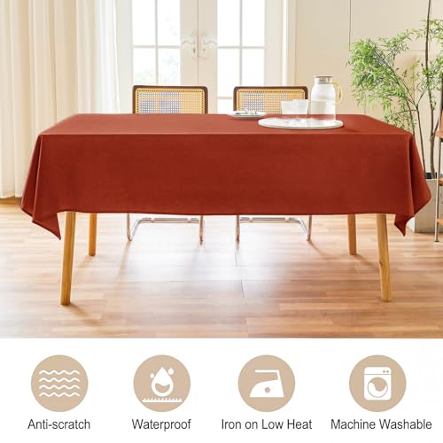 Image of AUSSPVOCT Textured Table Cloth Rectangle 60x104 Inch for Home Kitchen Decor | Terracotta Waterproof Spill-Proof Wipeable Fall Tablecloths Wrinkle Free Rectangular Dining Tables Cover