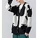 Men's Color Block Cardigan Long Sleeve V Neck Pattern Knitted Jacket Male Button Down Sweaters Casual Cardigans (Medium,Black)