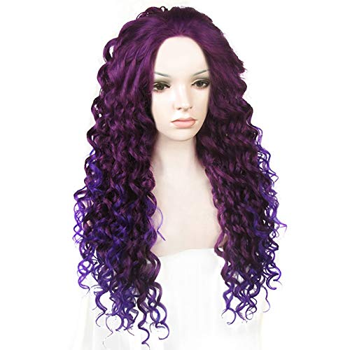 No lace Ebingoo Fashion Purple Ombre Wig Long Curly Wavy Synthetic Party Wigs Heat Resistant Fiber No combs