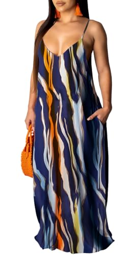 Image of Summer Maxi Dress for Women 2026 Plus Size Sundresses Casual Sexy Floral Sleeveless Beach Long Dress with Pockets