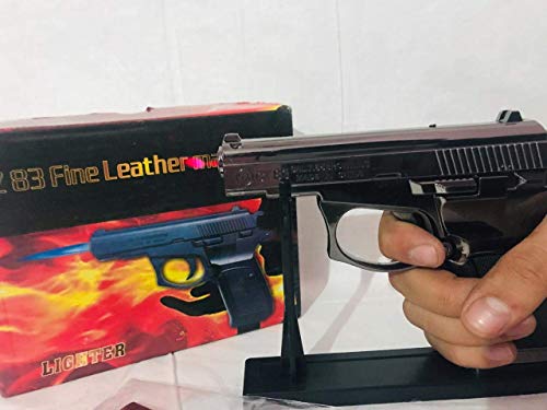 Image of Z83 HEAVIEST Pull Back System Gun Style Metal Body Lighter with Barrel, Cover and Stand, Black