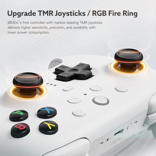 8Bitdo Ultimate 2 Kabelloser 2.4G Controller für PC&Android, TMR Joystick Update, Lange und Kurze Triggersperren, RGB-Feuerring, Kabellose 8Speed Technologie Gaming-Controller mit Ladestation, Weiß – Bild 3