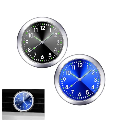 2 PCS Mini Car Clock for Dashboard, 1.5In Durable Metal Vehicle Luminous Clock with Adhesive, Universal Decorative Automotive Watch Accessories for Home Boat Truck SUV Car (Blue & Black)