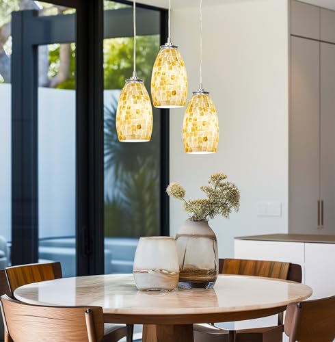 Kira Home Coast 9" Modern Oval Mini Pendant Light + Hand-Crafted Mosaic Sea Shell Glass, Brushed Nickel Finish/Neutral Color - Image 6