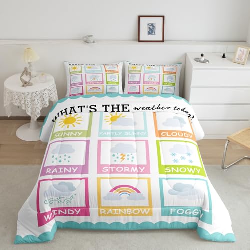 Image of Feelyou Kids Educational Comforter Set Toddler Size, Weather Duvet Insert Learning Bedding Set Boys Girls Kindergarten Teens Bedroom Decor Bed Set 2Pcs