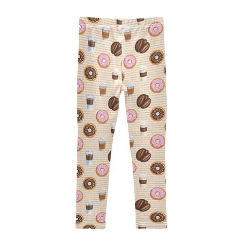 Coffee Donuts Stripes Coffee Beans Girls Leggings Soft Stretch Workout Yoga Dance Pants for Kids Casual Tights2