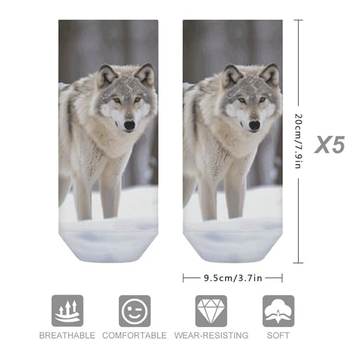 5 Pairs Womens Ankle Sock Wolf in The Snow Crew Socks Cotton Socks Mens Running Low Cut Breathable No Show Sock2